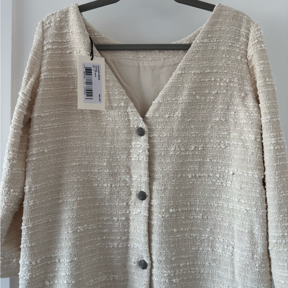 NWT BA&SH Auxane tweed mini dress long sleeve ecru size M - Picture 9 of 11